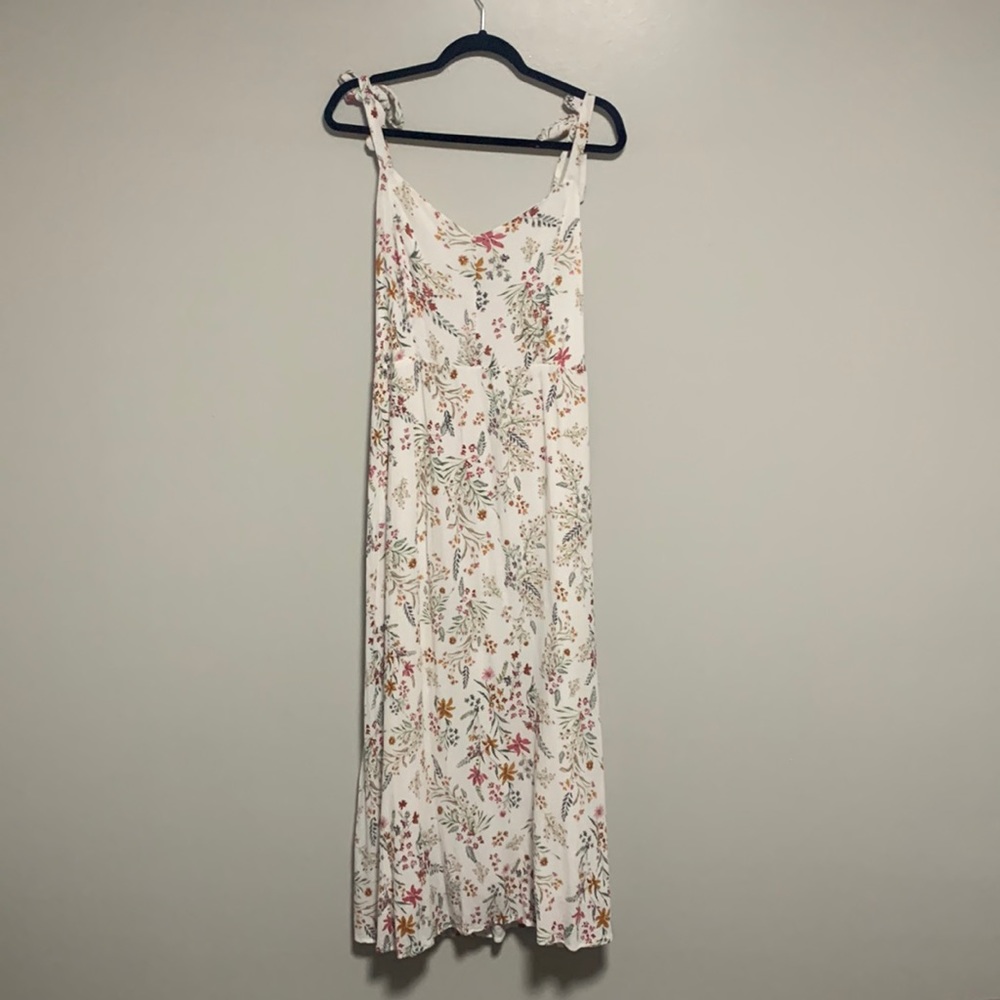 Tabitha Webb Wild Flower Sleeveless Dress Tie Straps Flowy Lined Vneck Side Zip